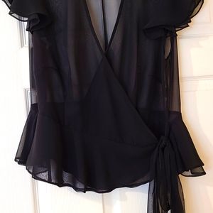 Top - Silk chiffon custom-made sheer wrap, size 14, black